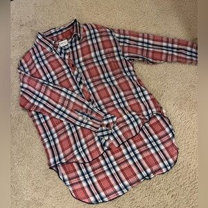 Denim & Supply Ralph Lauren Women's Peach and Blue Plaid Shirt